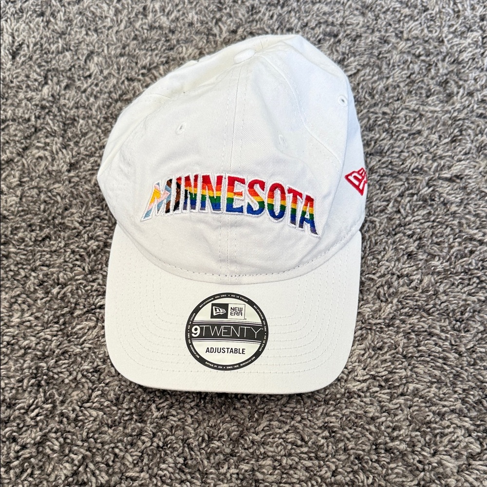 New Era White Hat with Rainbow Minnesota Embroidery